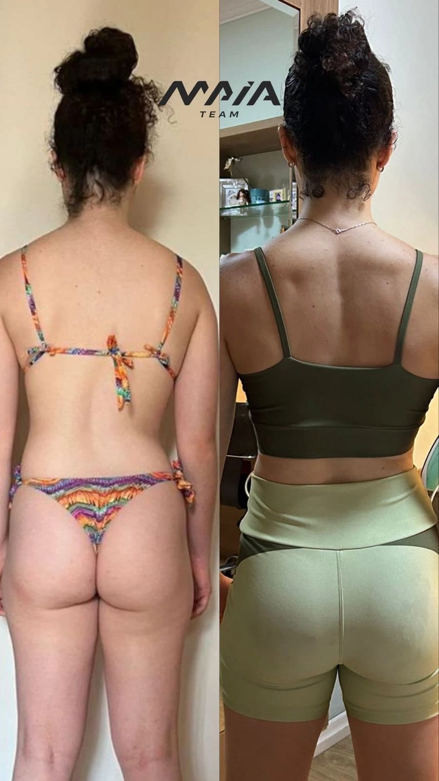 Antes e depois de Gabriele Martins com consultoria de treino personalizado feminino